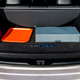 Rear hatch cargo area, with a couple of stacked cafeteria trays for size comparison (and shenanigans).